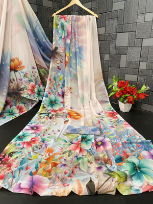 Yashvisaree Digital Print, Floral Print Bollywood Georgette Saree(Multicolor)