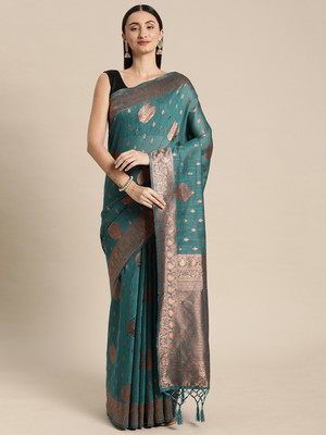 RekhaManiyar Woven Banarasi Cotton Silk Saree(Light Green)