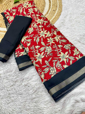 Chandan Fabrics Printed Kalamkari Mulmul Saree(Multicolor)