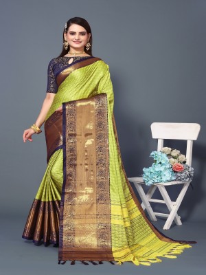 Aika Printed Banarasi Pure Silk Saree(Light Green)