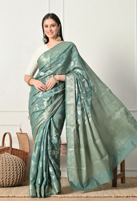 The Weavers Shop by Raavi Woven Banarasi Brocade, Silk Blend Saree(Green)