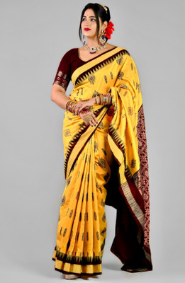 Sijileen Temple Border, Woven Sambalpuri Silk Blend Saree(Maroon)