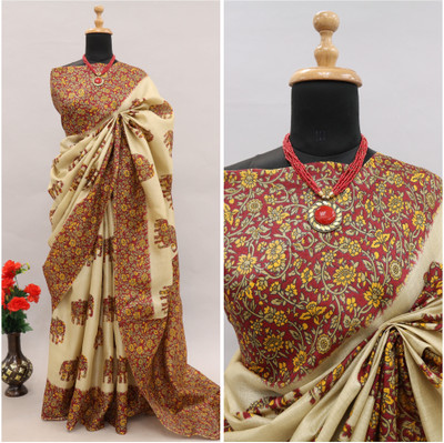 Kjs Printed Madhubani Cotton Blend Saree(Multicolor)