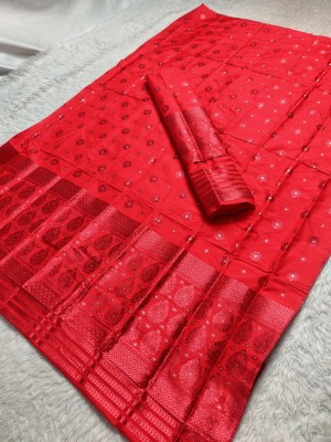 Skiran's Woven Mekhela Chador Polyester Saree(Red)