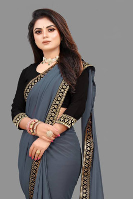 ISHA TRADE Solid/Plain Daily Wear Georgette Saree(Grey)