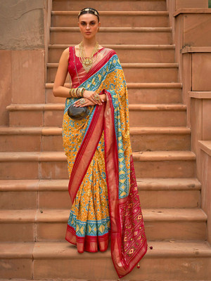 ANOUK Printed Pochampally Silk Blend Saree(Multicolor)