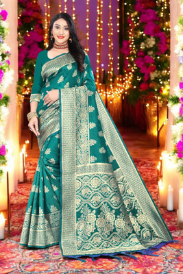 shobhrath Embellished Kanjivaram Art Silk Saree(Green)