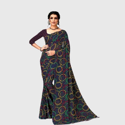 Kanooda Prints Printed Bollywood Georgette Saree(Black)