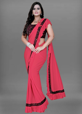 HouseOfCommon Solid/Plain Bollywood Lycra Blend Saree(Pink)