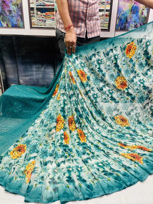 THESIYA FAB Printed Bollywood Georgette Saree(Dark Green)