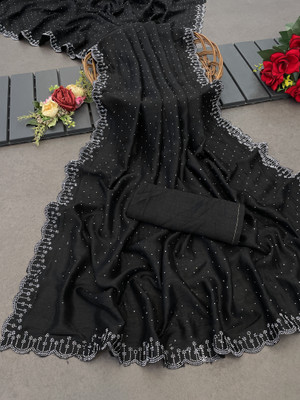 Sanwariya Silks Solid/Plain Bollywood Silk Blend Saree(Black)