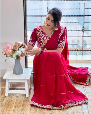 GOLDOLL FAB Embroidered Bollywood Silk Blend Saree(Pink)
