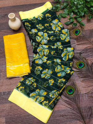kashvi sarees Printed Bollywood Georgette Saree(Yellow, Dark Green)