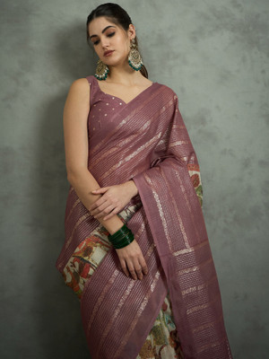 Divastri Printed Hand Batik Cotton Blend Saree(Pink)