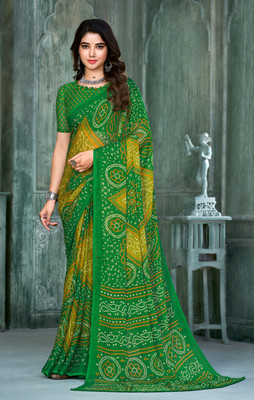TIARAA Geometric Print Bandhani Chiffon Saree(Multicolor)