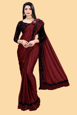 Aika Embellished Bollywood Lycra Blend Saree(Maroon)