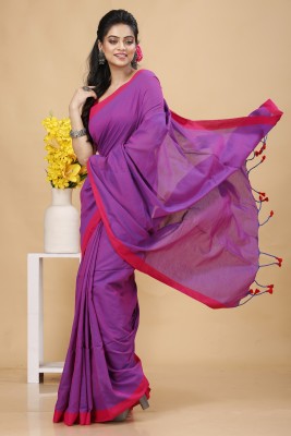 Bong ButiQ Solid/Plain Handloom Pure Cotton Saree(Magenta)