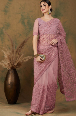 zili Embroidered Bollywood Net Saree(Pink)