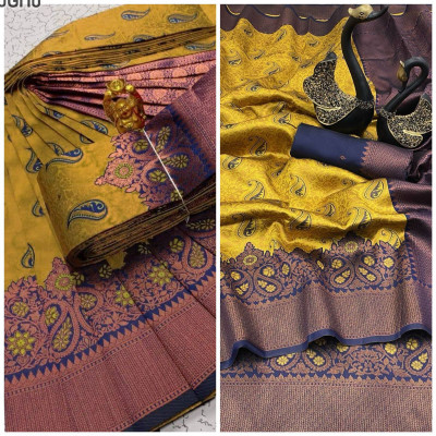 Muskan Collection Self Design Kanjivaram Georgette Saree(Yellow)