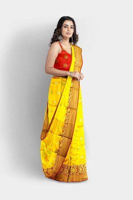 Doroly Woven Banarasi Cotton Silk Saree(Yellow)