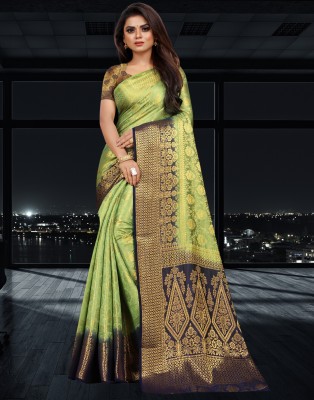 SPOTXY Self Design, Paisley, Woven Banarasi Pure Silk, Cotton Silk Saree(Light Green)