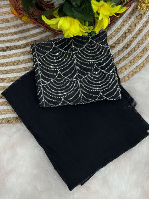 RAGISHA ENTERPRISE Embellished Bollywood Satin, Net Saree(Black)