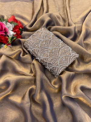 LAJEELEE Embroidered Bollywood Crepe Saree(Brown)