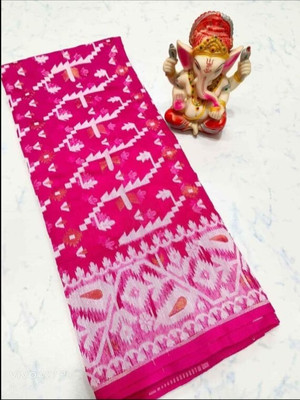 Soma Tant saree Mahal Self Design, Woven, Geometric Print Handloom Cotton Silk Saree(Pink)