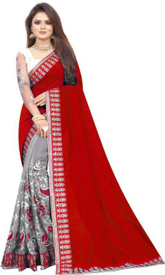 b bella creation Embroidered Bollywood Net, Art Silk Saree(Red)