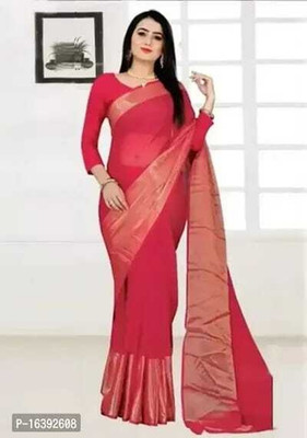 HINDVA FASHION HUB Solid/Plain Dharmavaram Chiffon Saree(Pink)