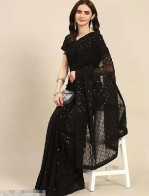 ANGEL CREATIVE Self Design Bollywood Georgette Saree(Black)
