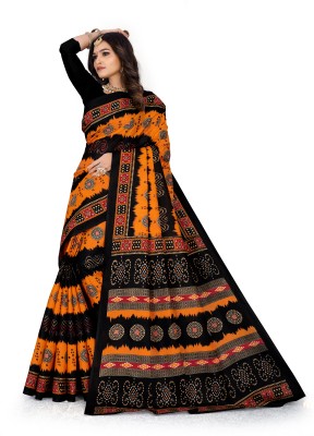 padmavatiaa Printed Sambalpuri Cotton Blend Saree(Black)