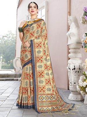 ANOUK Printed Daily Wear Crepe Saree(Beige)