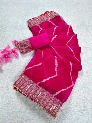 Ringtonfashion Digital Print Leheria Georgette Saree(Pink)