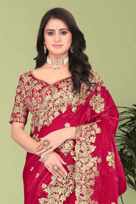 Brahmani Creation Embellished Bollywood Georgette Saree(Red)