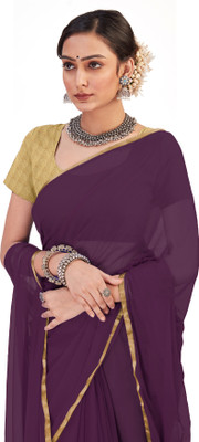 V And V Shop Solid/Plain Bollywood Jacquard Saree(Purple)