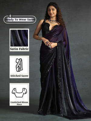 Sareemall Embellished Bollywood Satin Saree(Black)