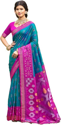 BUNAWAT Woven Daily Wear Silk Blend Saree(Blue)