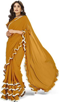 AMK FASHION Self Design, Solid/Plain Bollywood Georgette Saree(Yellow)