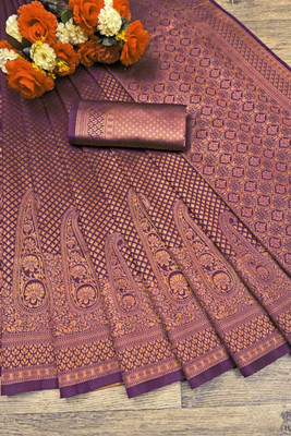 LITIRTHFAB Printed, Self Design Banarasi Jacquard, Cotton Silk Saree(Magenta)