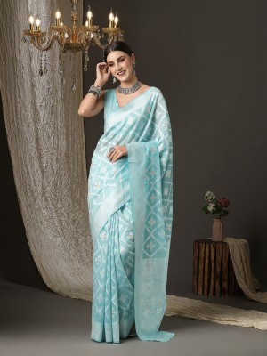 ANOUK Woven Banarasi Silk Blend Saree(Light Blue, White)