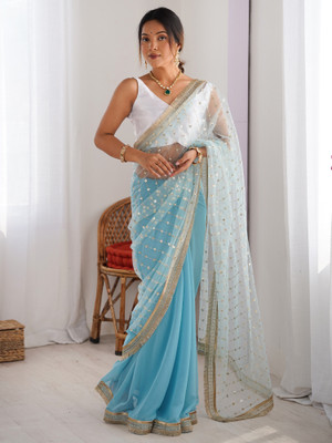 Sareemall Embellished Bollywood Net Saree(Light Blue)