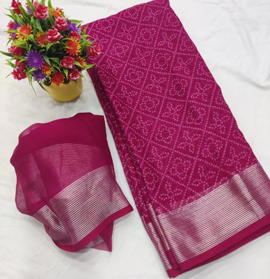 preety designer Printed Bandhani Chiffon Saree(Maroon)