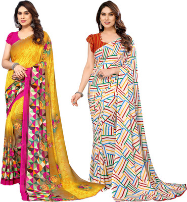Anand Sarees Printed Daily Wear Georgette Saree(Pack of 2, Yellow, Pink, Multicolor)