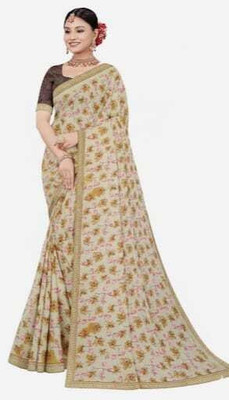 UMARAJ Floral Print, Printed Bollywood Organza Saree(Beige)