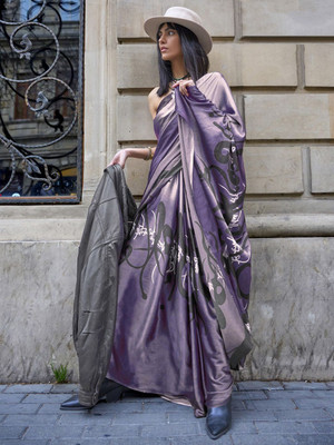 Sangria Printed Daily Wear Satin Saree(Purple)