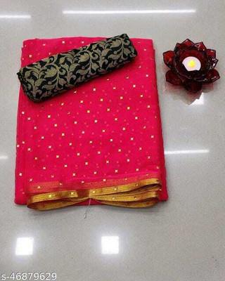 ELEGENCE FAB Polka Print Daily Wear Chiffon Saree(Red)
