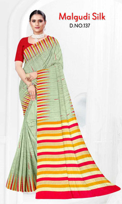 AJS Printed Daily Wear Art Silk Saree(Light Green)