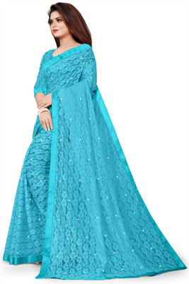 Verviza Embroidered, Embellished Bollywood Net Saree(Light Blue)