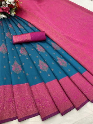 A To Z Cart Self Design Banarasi Pure Silk Saree(Dark Blue, Multicolor)